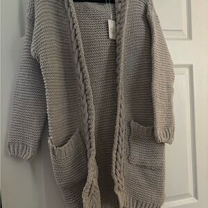 Longline Cable Knit Cardigan with Hoodie